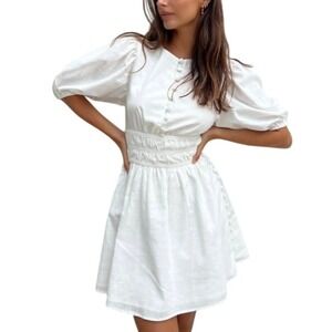 Sabo Ruffle Cottagecore White Dress 2(XS) Australia Natural Cotton Coquette NWT